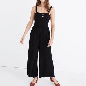 Madewell Smocked Crop Wide Leg Jumpsuit in True Black 2 H1084